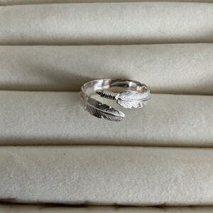 925 Sterling Silver Feather Adjustable Ring